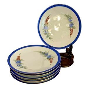 Vintage Bavarian porcelain plate set of 5 decorative dessert blue & white floral